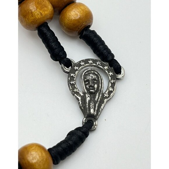 Wooden Bead Rosary With Cross & Virgin Mary Medal Religious Catholic Prayer - Picture 6 of 9